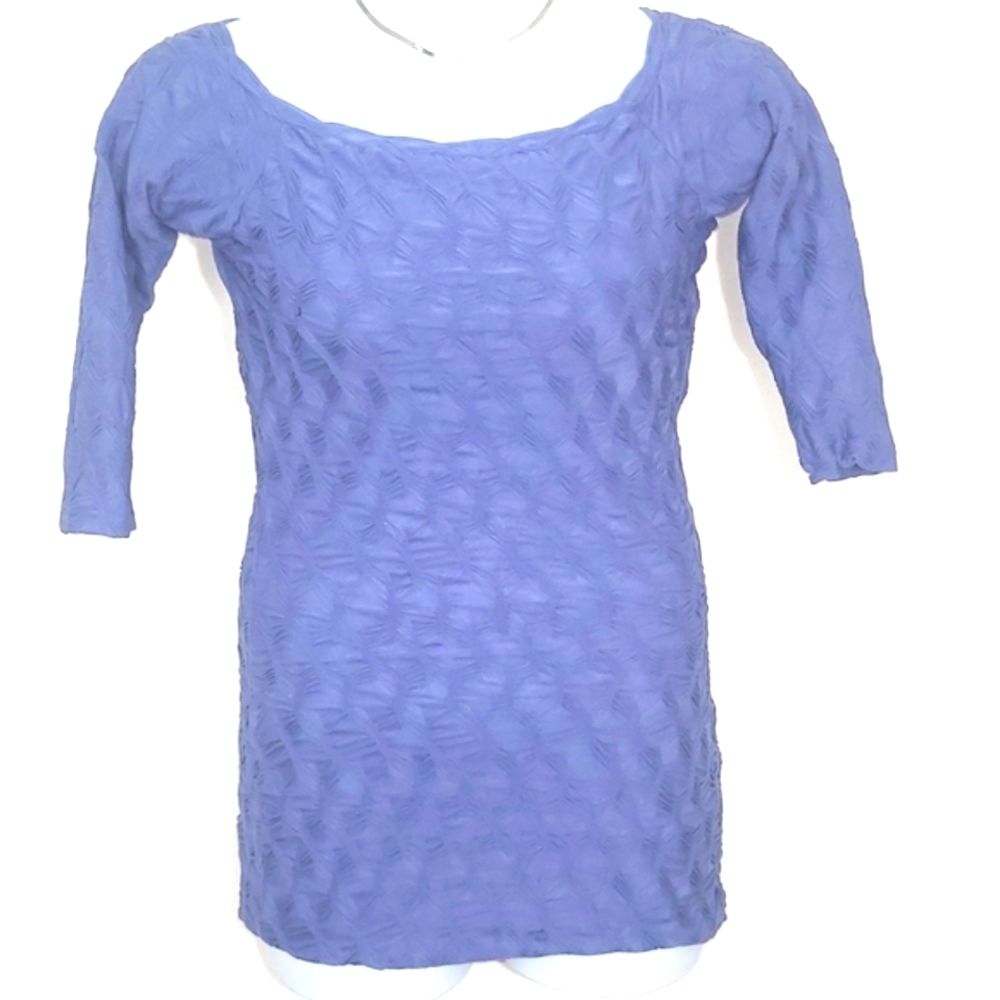 Arden B Purple Top Shirt Pull over scoop neck stretch Elbow Sleeve Rich Clean